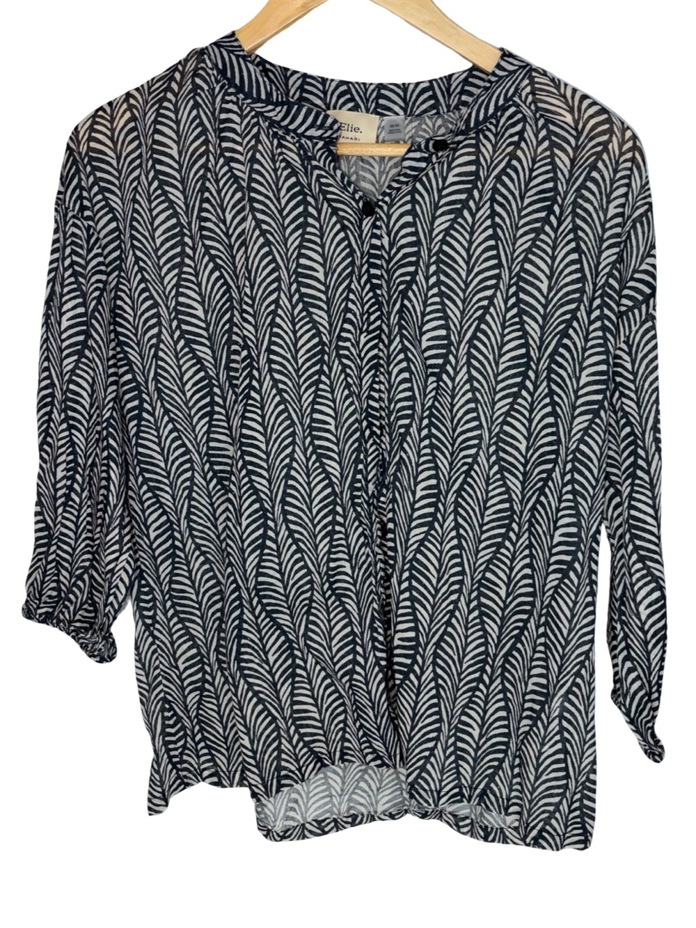 Elie Tahari black & white leaf Patterned cotton medium Women's Blouse